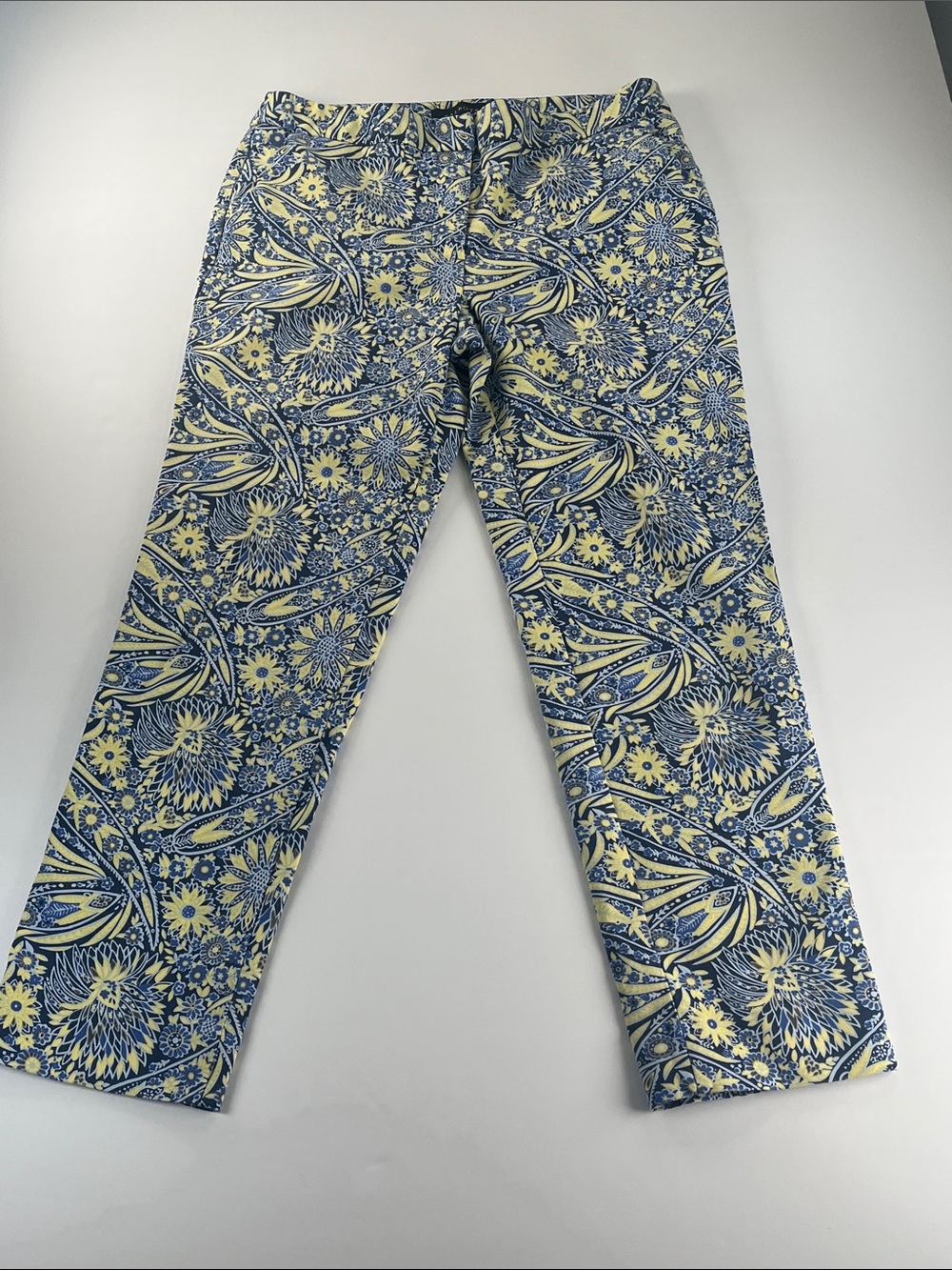 Talbots Blue and Yellow Floral Pattern Slim Ankle Pants Sz 6